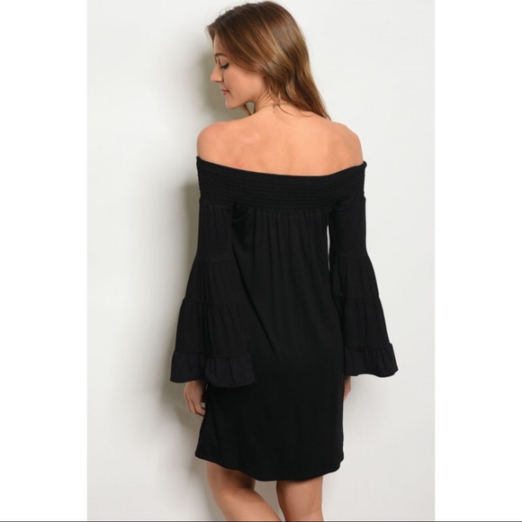 Bell sleeve off shoulder jersey tunic dress . - Picture 3 of 3
